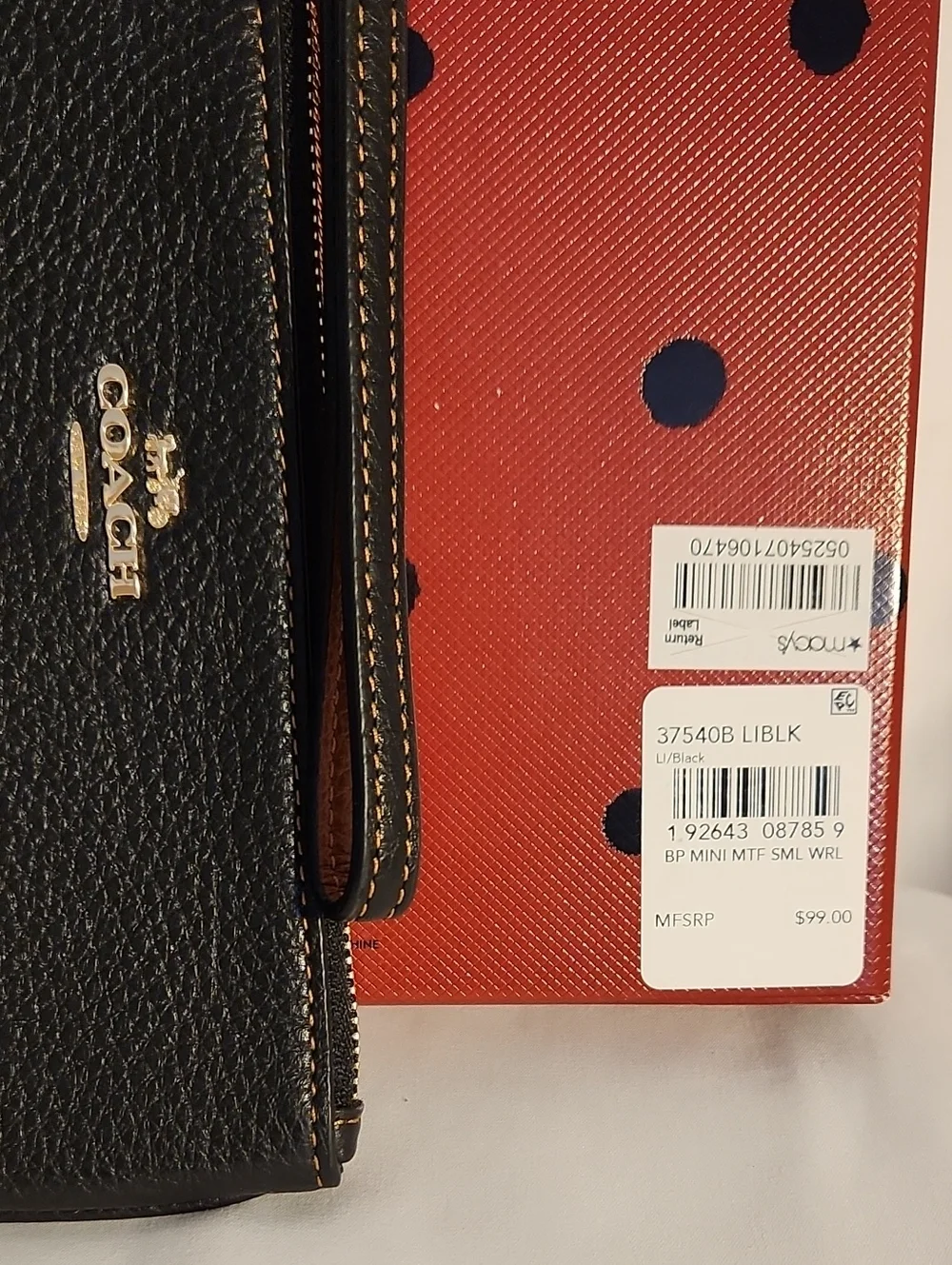 Coach Black Leather Minnie Mouse Wristlet with Gold Hardware
